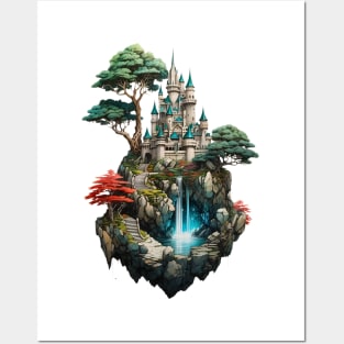 Fantasy Magical Castle at the top of a rocky crystal hill Posters and Art